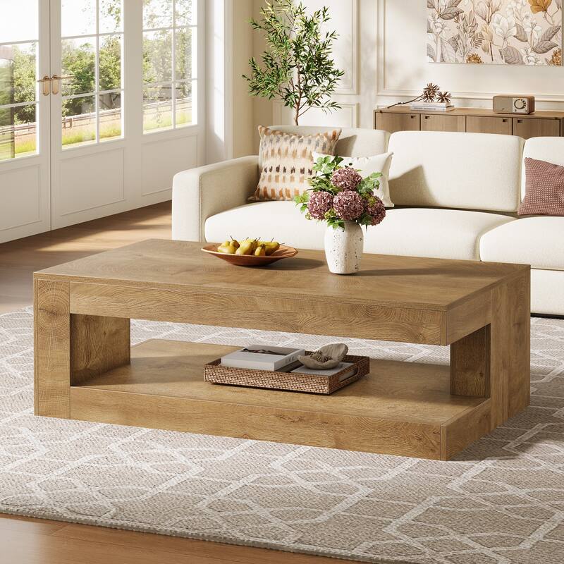 47-Inch Rectangular Coffee Table with Storage for Living Room, Grey - 23.62" D x 47.24" W x 19.69" H