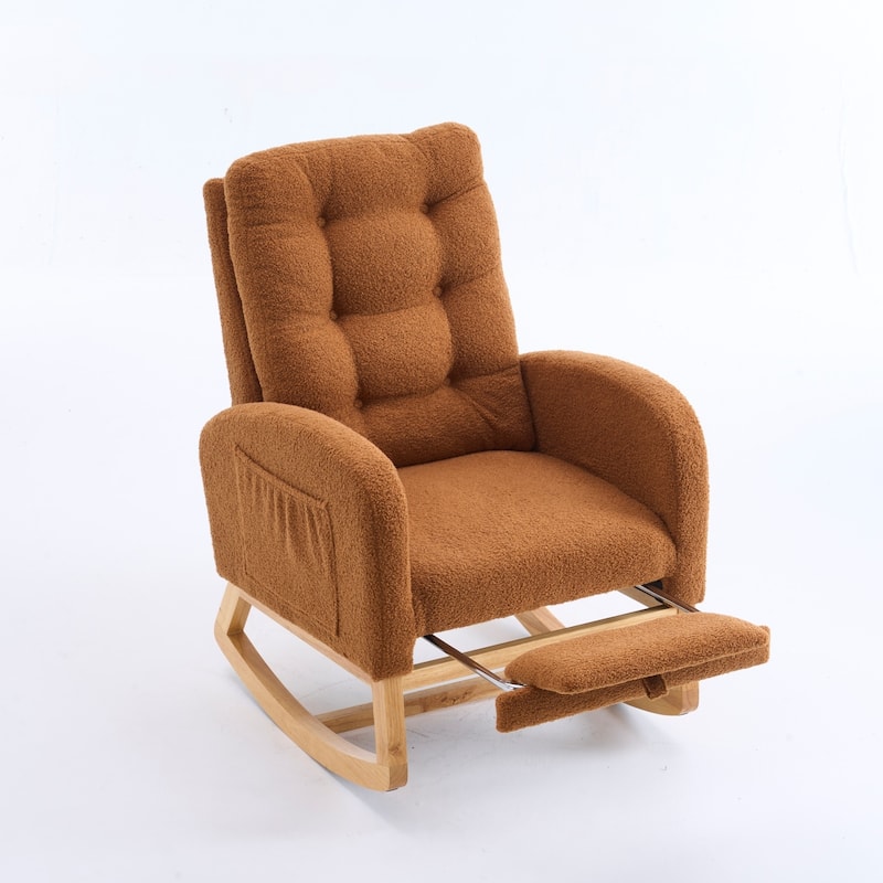 Upholstered Rocking Chair with Footrest & Thick Cushioned, Accent Chair Lounge Chair with Side Storage Pocket