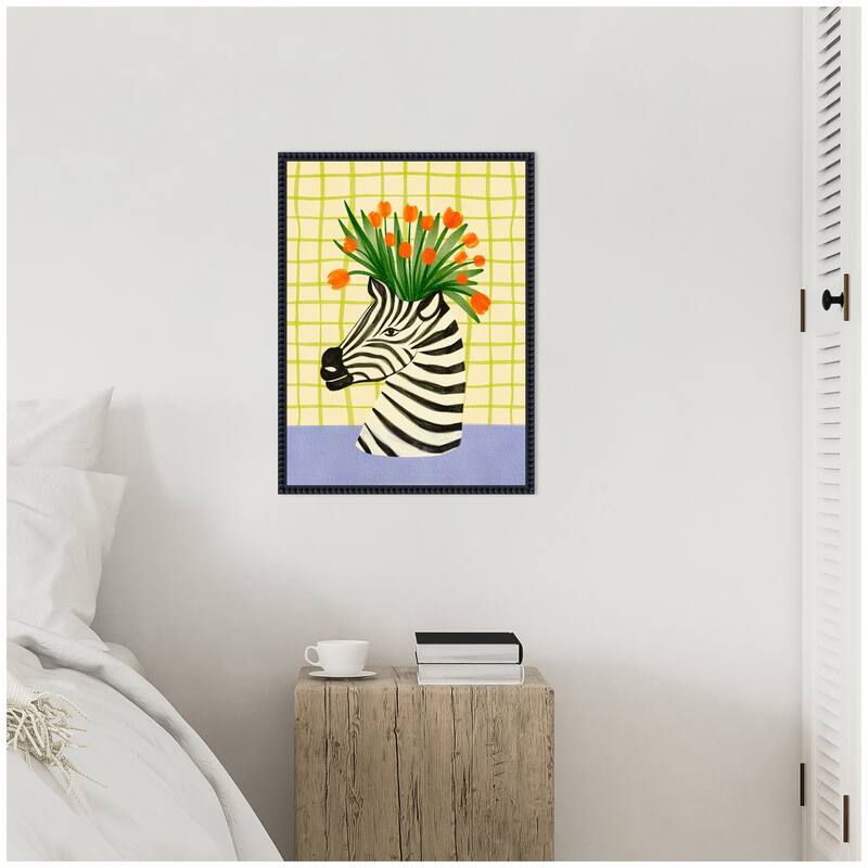 Kate and Laurel Sylvie Zebra Vase Framed Canvas by Nikita Jariwala