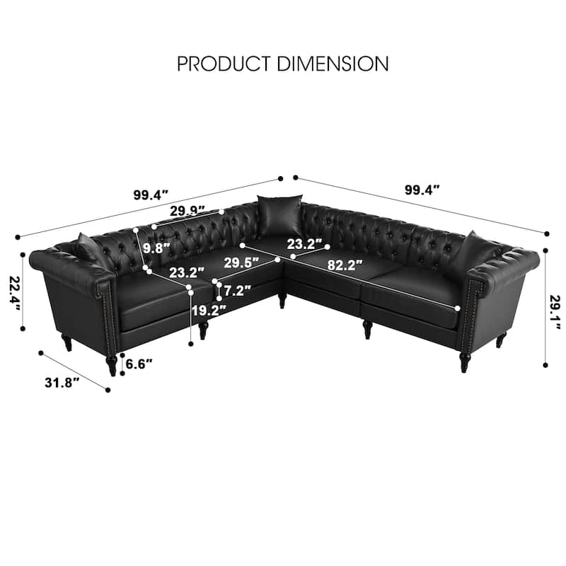GDFStudio - Belmont 99" L-Shaped Reversible Chesterfield PU Leather Sectional Sofa with Nailhead Trim & Tufted Back
