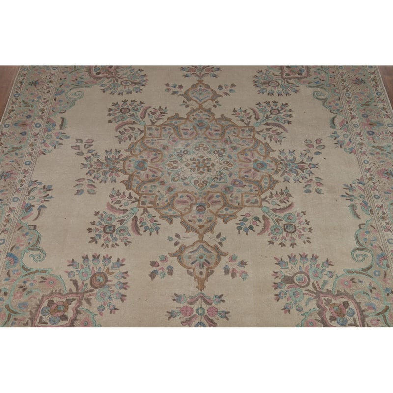 Tabriz Persian Area Rug Handmade Traditional Beige Wool Carpet - 9'9"x 12'4"