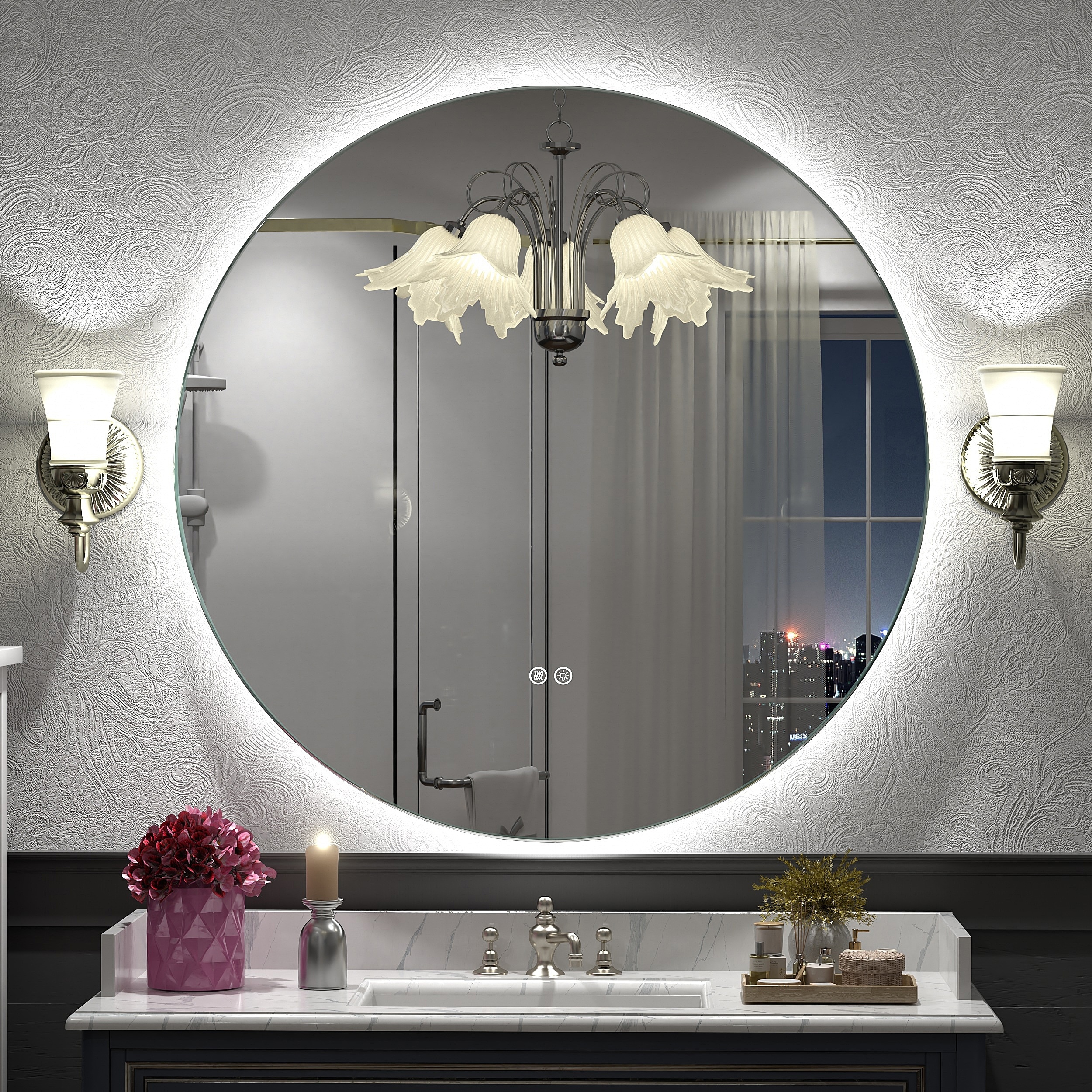 UL Certified Multiple shapes Frameless Anti-Fog 3 Colors Dimmable LED Backlit Wall Bathroom Vanity Mirror