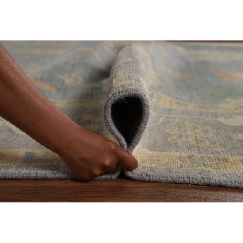 Hand Knotted Oriental 100% Wool Carpet Transitional All-Over Navy Blue & Blues Oushak Area Rug - 9' 11'' X 8' 4''