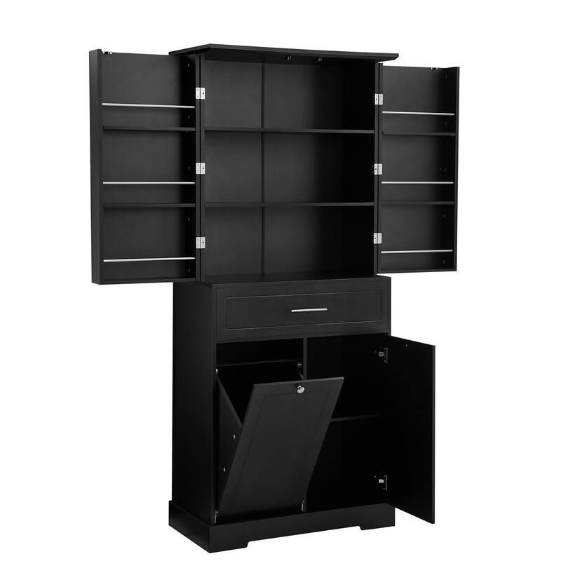 GDFStudio - Sebastian Tall Multi-Functional Bathroom Storage Cabinet with Integrated Hamper