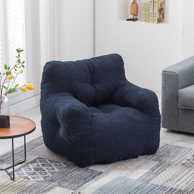 Soft Tufted Foam Bean Bag Chair With Teddy Fabric