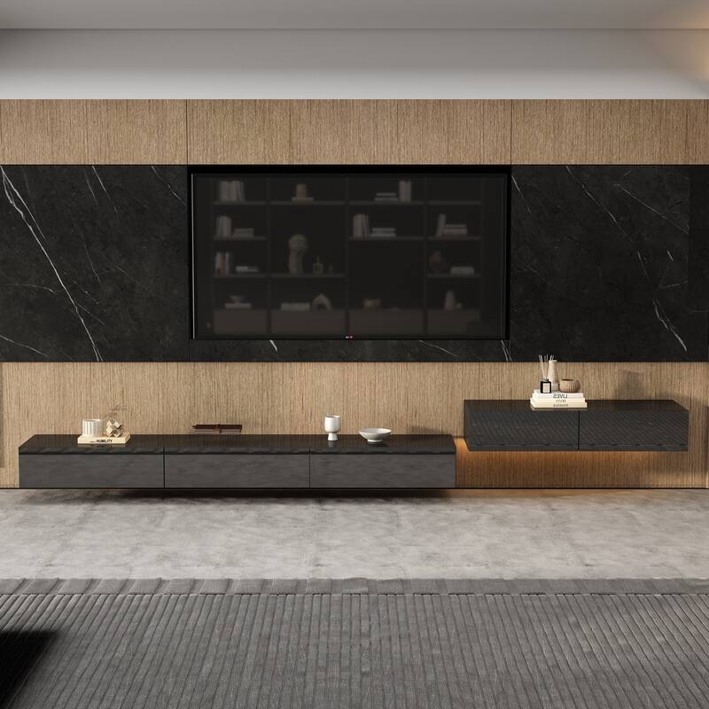 LED Light Wall Mounted Entertainment Center TV Media Console 2 PCS - 94.5INCH