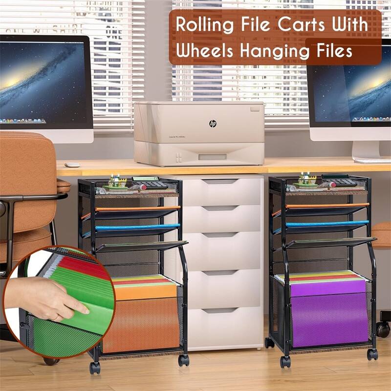 5-Tier Rolling File Cart - 11.61"D x 14.15"W x 27.87"H