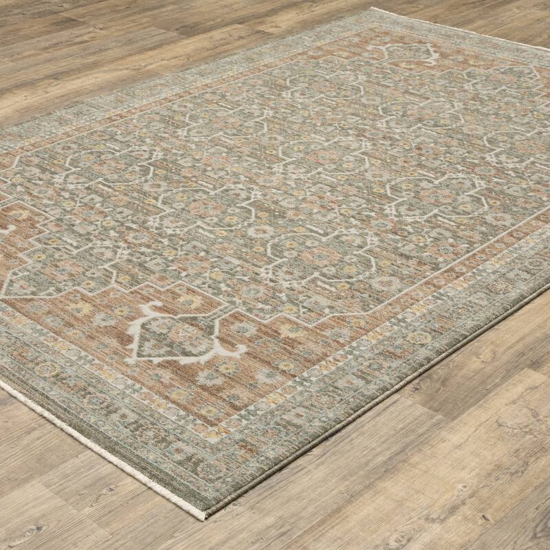 Kellan Global Medallion Rust/ Green Area Rug