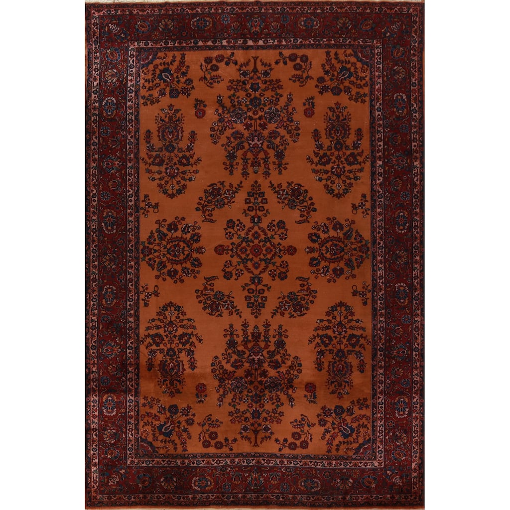 Orange Floral Sparta Turkish Area Rug Hand-Knotted Wool Carpet - 8'10"x 12'10"