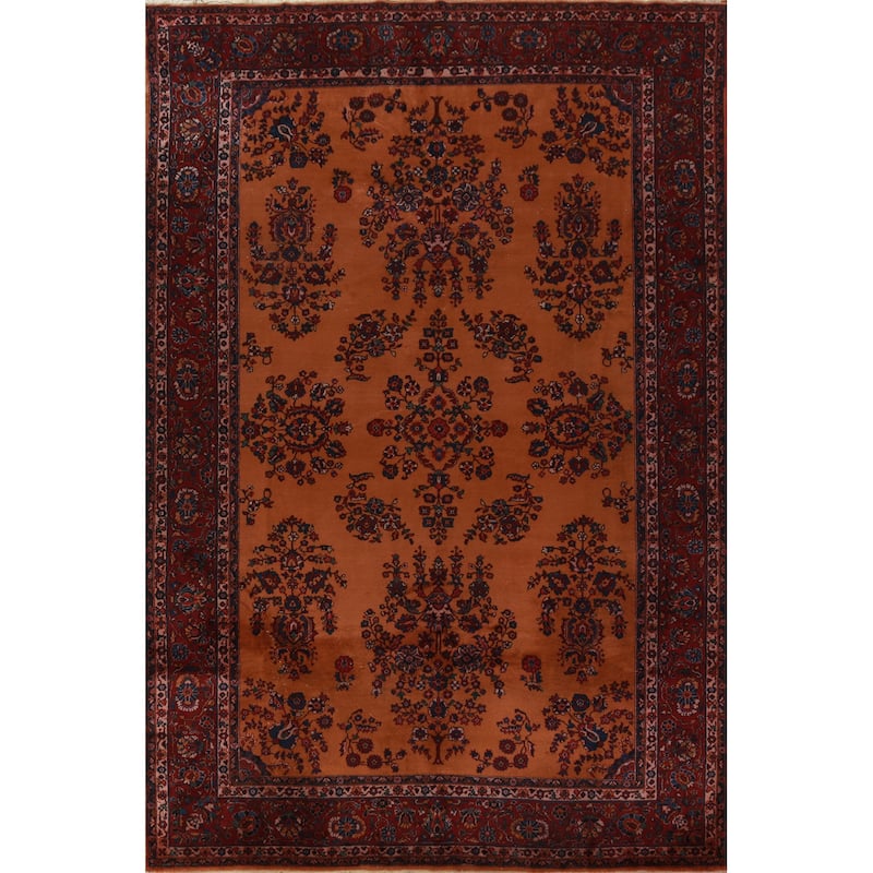 Orange Floral Sparta Turkish Area Rug Hand-Knotted Wool Carpet - 8'10"x 12'10"