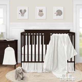Ivory Velvet Girl 4pc Nursery Crib Bedding Set - Solid Color Off White Cream Crinkle Crushed Luxurious Elegant Boho Shabby Chic