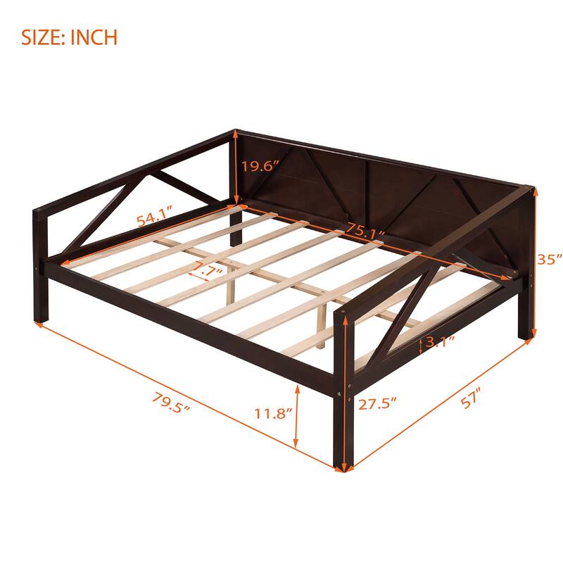 Full size daybed with solid wood slats support sturdy triangle