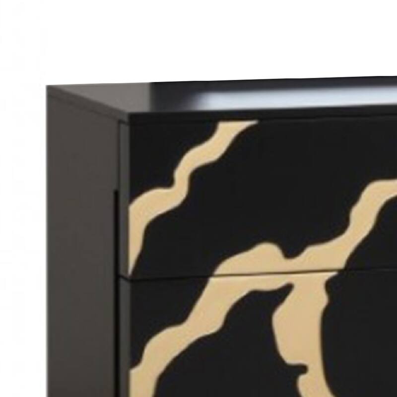 Goldie 6 Drawer Wide Dresser, Black and Gold Wood, Bedroom Storage