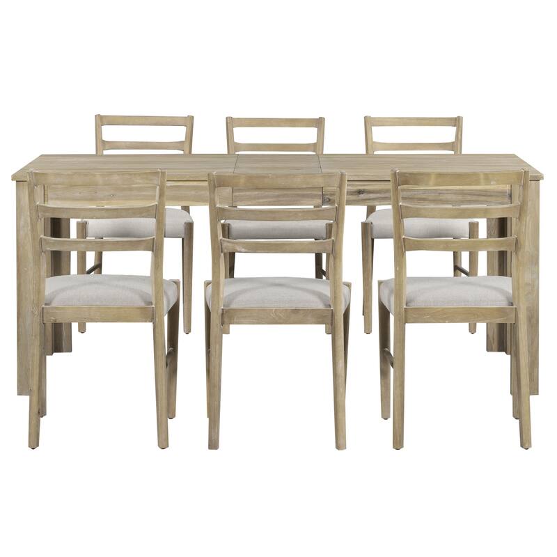 7-Piece Wooden Dining Table Set with 12" Leaf