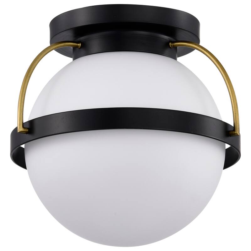 Lakeshore 1 Light Small Flush - Matte Black & Natural Brass Finish - White Opal Glass - Matte Black