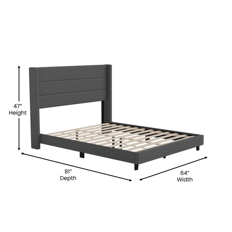 Upholstered Platform Bed with Wingback Headboard