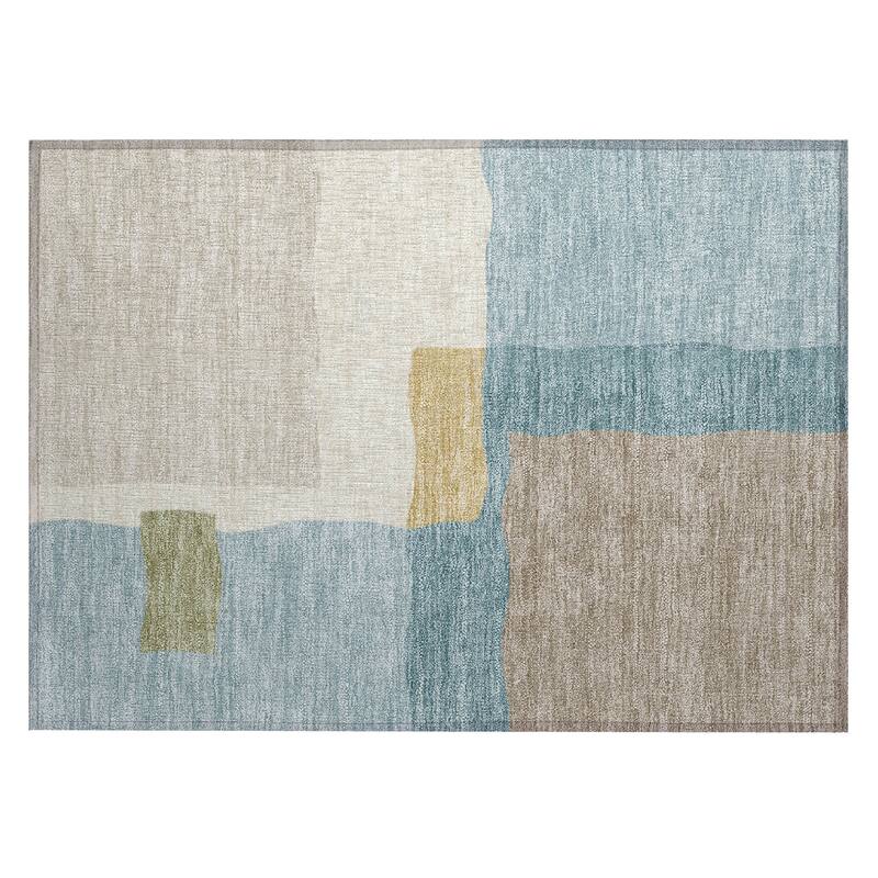 Machine Washable Indoor/ Outdoor Contemporary Blox Chantille Rug