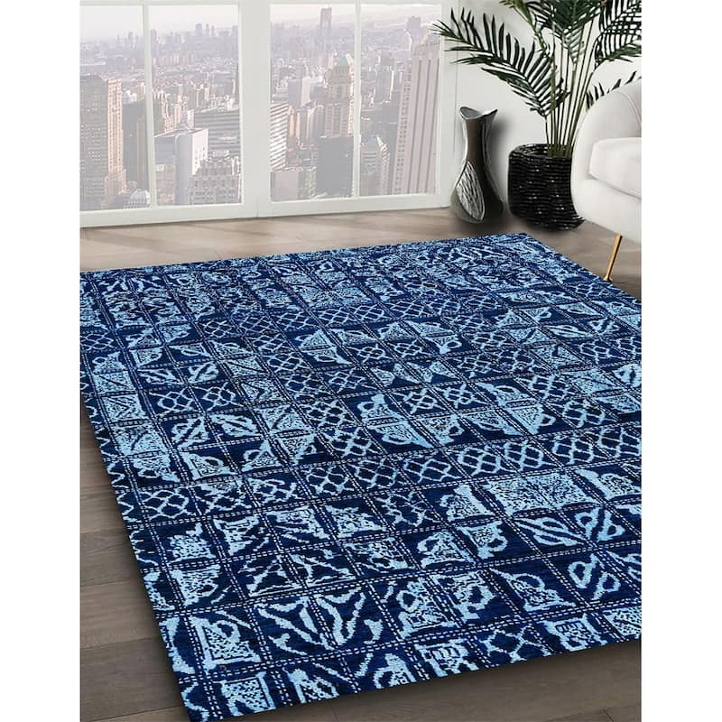 Ahgly Company Machine Washable Abstract Blue Area Rugs Bed Bath