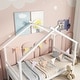 preview thumbnail 4 of 10, White Twin Size Pine Wood House-Shaped Bed with Trundle and Roof