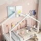 preview thumbnail 4 of 10, White Twin Size Pine Wood House-shaped Bed with Trundle and Roof for Kids, Boys and Girls