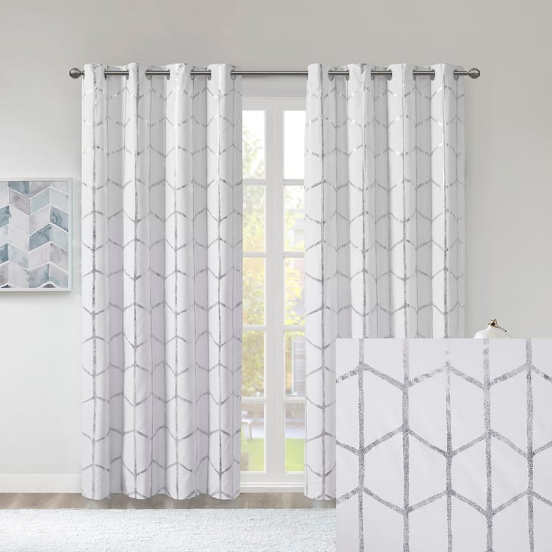Total Blackout Metallic Print Grommet Top Curtain Panel(Only 1 Pc Panel)