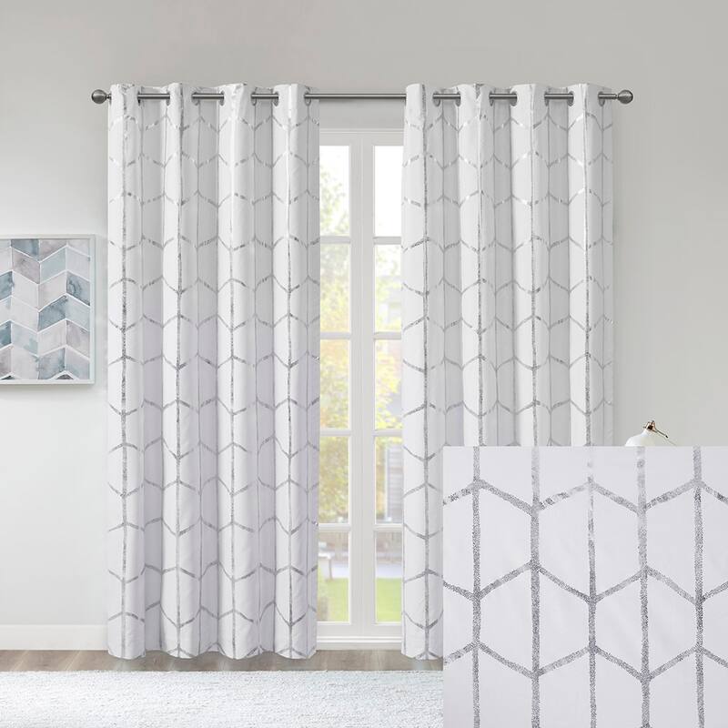 Total Blackout Metallic Print Grommet Top Curtain Panel