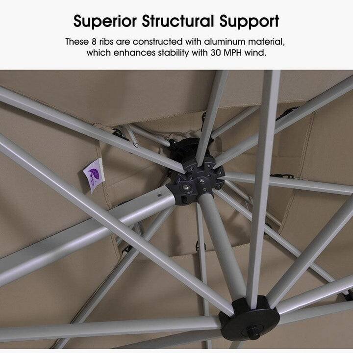 PURPLE LEAF Double Top Deluxe Square Patio Cantilever Umbrella 360 Degree Rotation 9ft/10ft/11ft/12ft Outdoor Classic Umbrella
