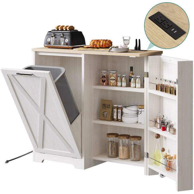 Kitchen Tilt Out Trash Bin Cabinet with Power Outlet - No Drawer