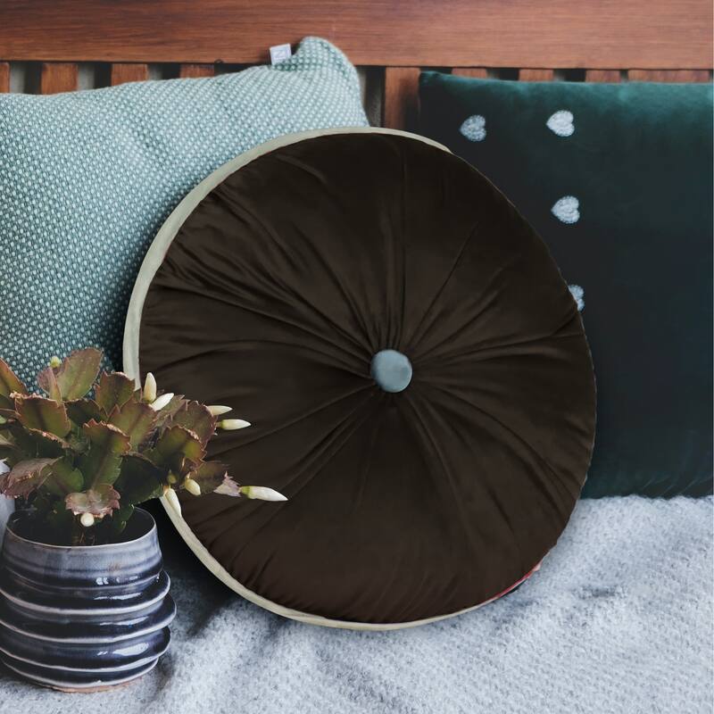 WOWMAX Round Button Tufted Pumpkin Pleated Cushion Throw Pillow 15"