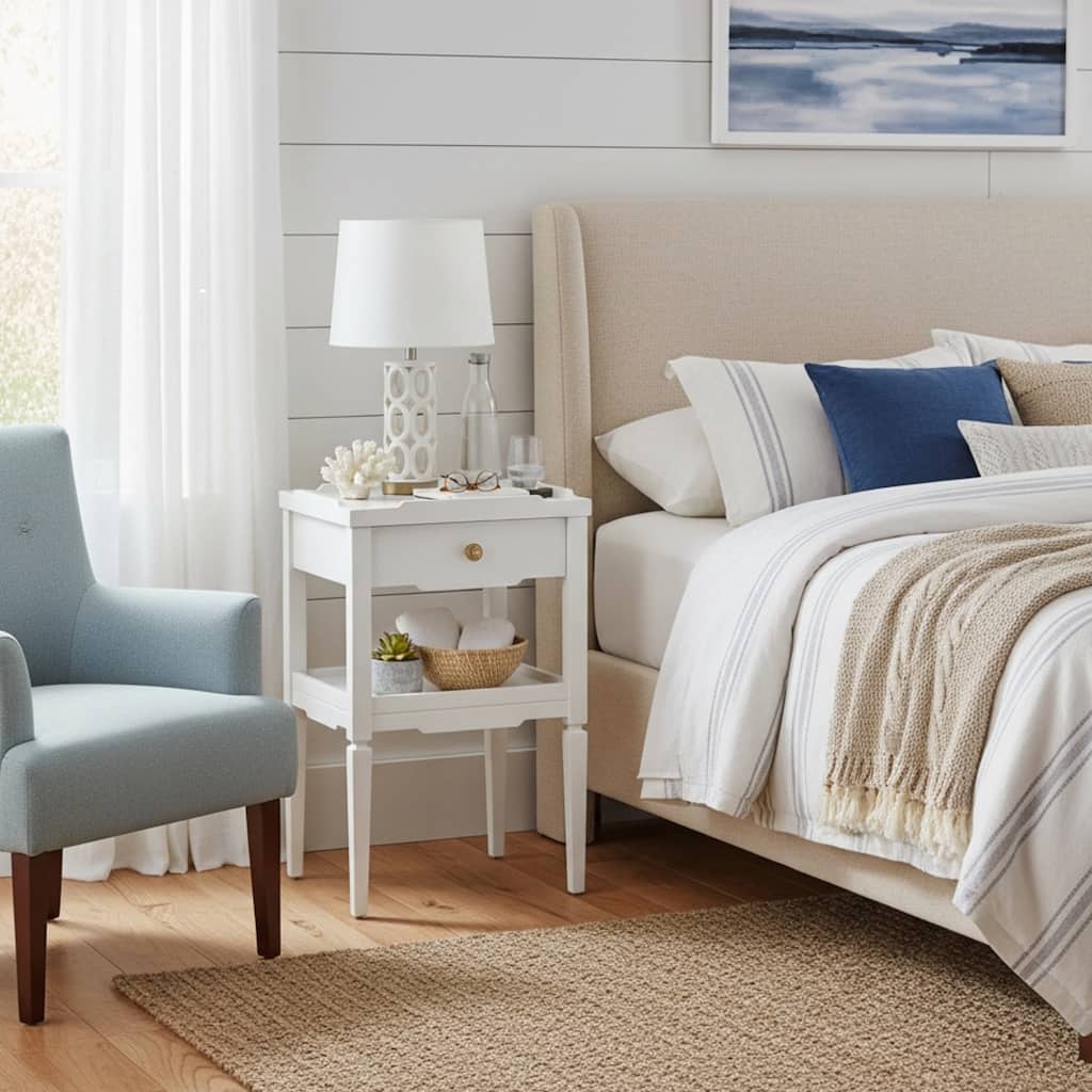 Mid Century Nightstand with Drawer and Lower Shelf Tapered Legs