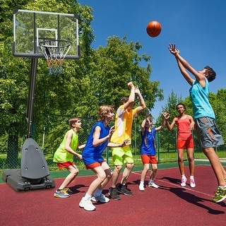 Outdoor Adjustable Basketball Hoop 7.5-10ft with 44 Inch Backboard, Portable Goal System with Wheels - 44'' L x 28'' W x 6” H