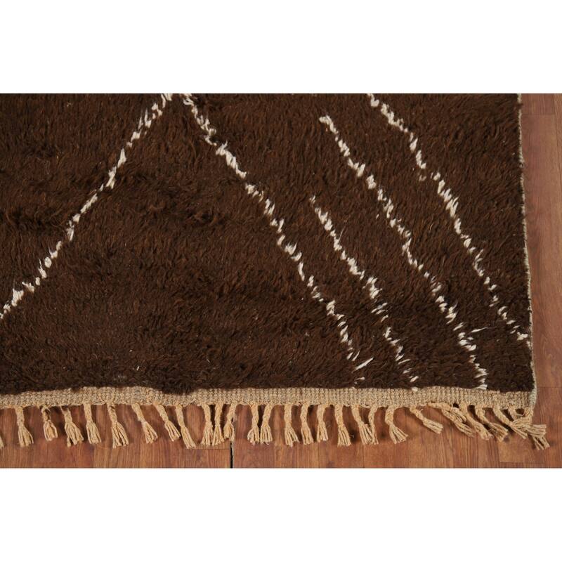 Hand Knotted Oriental 100% Wool Carpet Modern Geometric Brown Moroccan Area Rug - 8' 6'' X 5' 0''