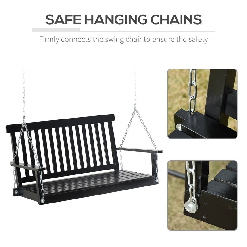 Outdoor Wooden 2-Person Seat Porch Swing Chair with Adjustable Hanging Bench, Slatted Design Hanging Chair