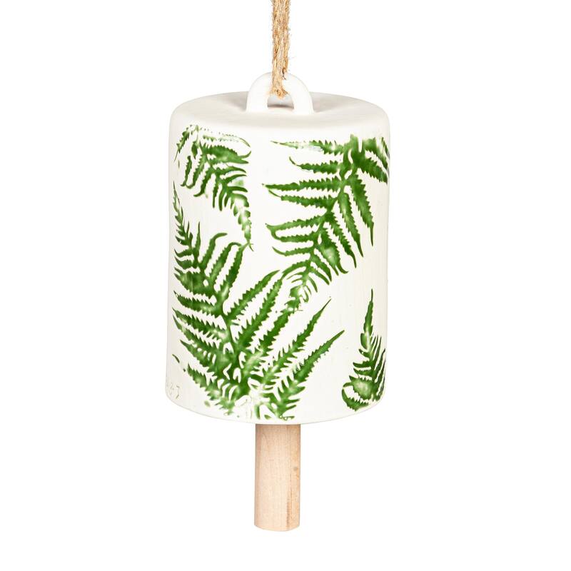 6 in. Dandelion and Fern Leaves Ceramic Garden Bell with Rope, Set of 2