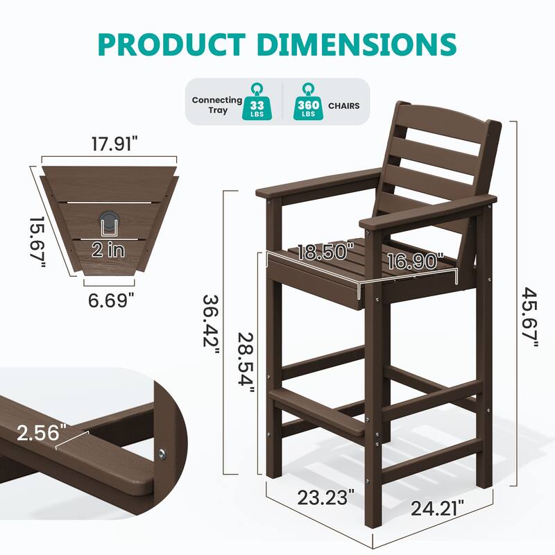 HDPE 2-Piece High Bar Stool Set with Umbrella-Compatible Connecting Panel
