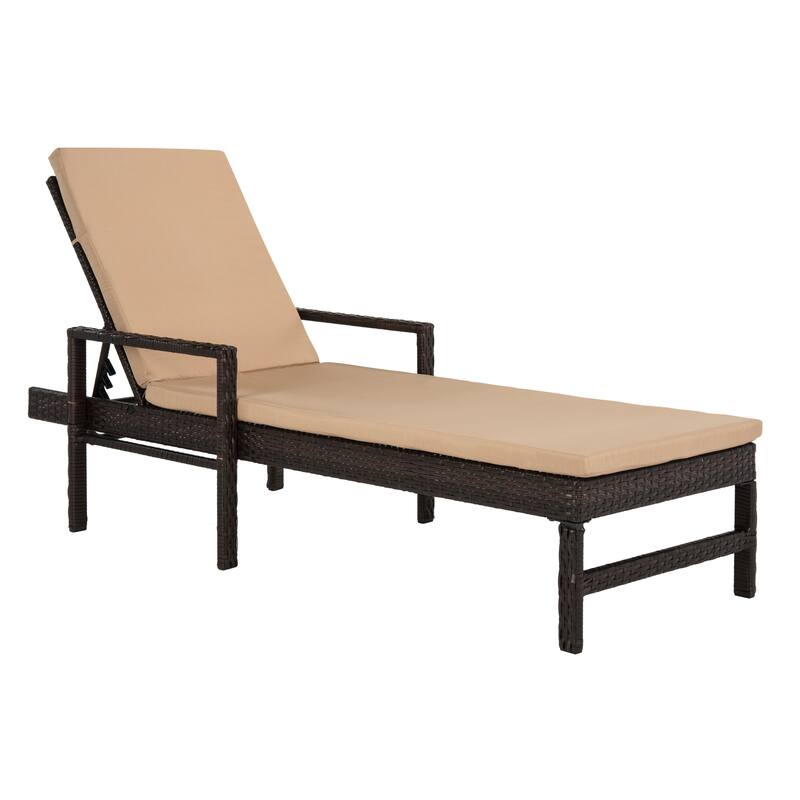SAFAVIEH Outdoor Jolette Rattan Brown/ Red Sun Lounger - 80" x 28" x 39" - 80Wx28Dx39H