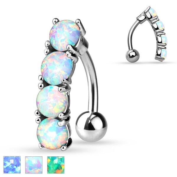 Vertical Drop Top Down Synthetic Opal Set 316L Surgical Steel Navel Ring