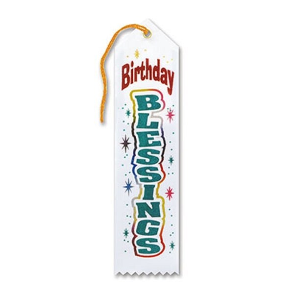 Pack of 6 White "Birthday Blessings Award" Decorative Award Ribbon Bookmarks 8" - N/A