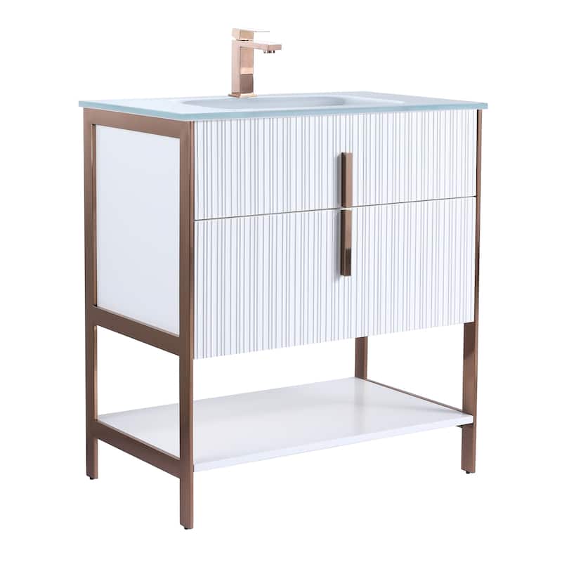 Fine Fixtures Serenity Modern Bathroom Vanity with White Glass Top