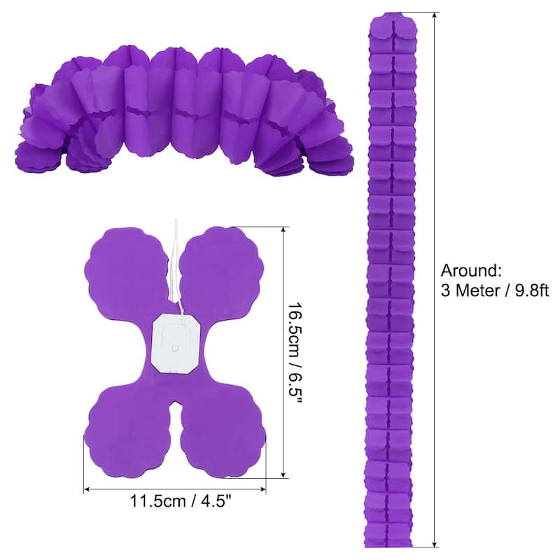 6Pcs 9.8ft Four-Leaf Paper Flower Garland Hanging Streamers - Dark Purple