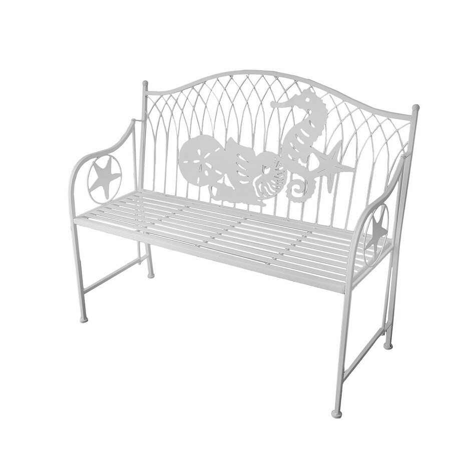 Shop Coastal Shores White Beach Theme Metal Indoor Bench 34 25 X 44 5 X 17 Inches Overstock 17095365
