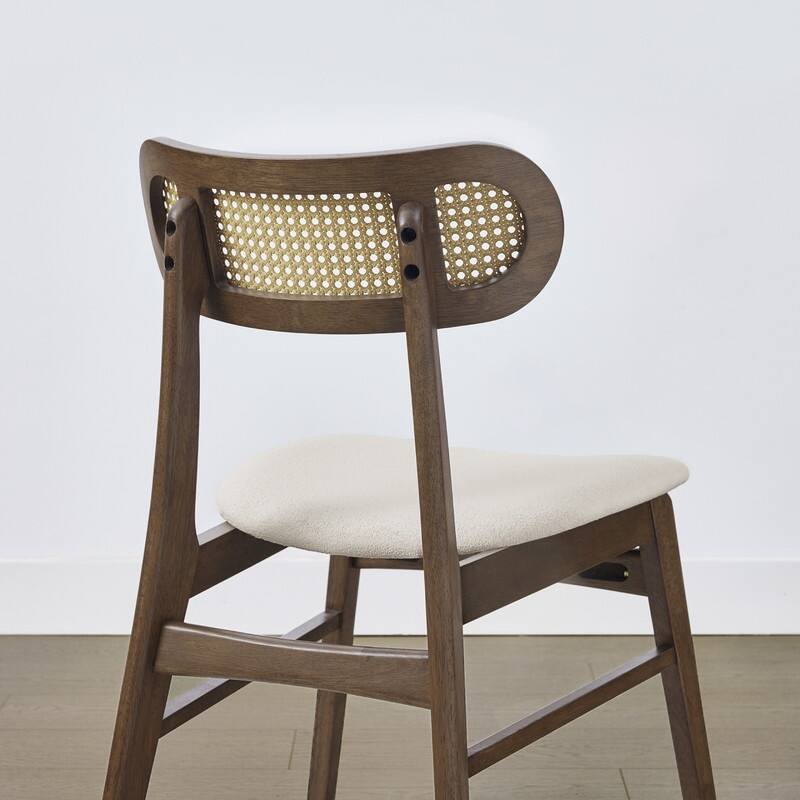 Spruce & Spring Modern Upholstered Dining Chair with Handwoven Rattan Back