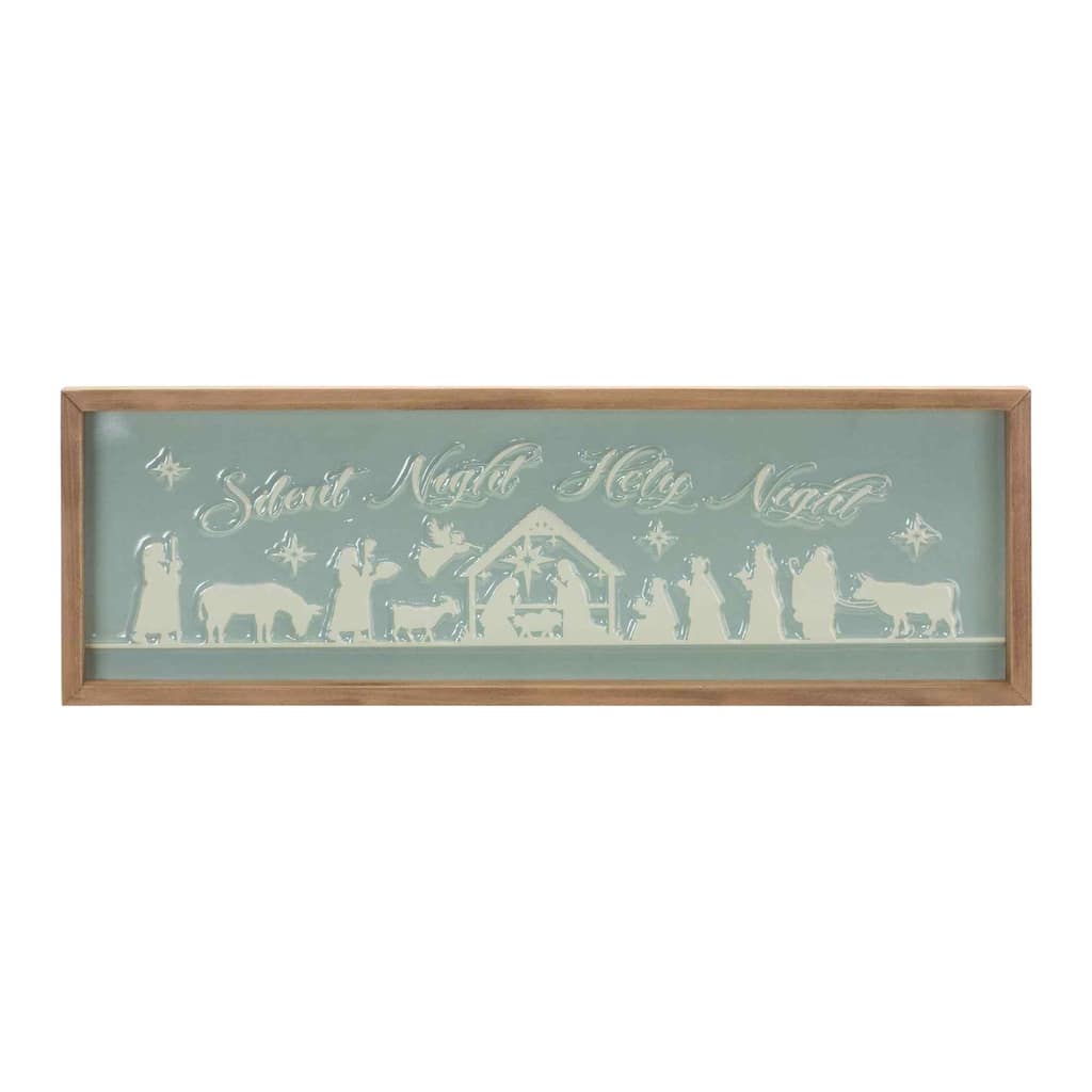 "Silent Night Holy Night" Framed Christmas Wall Sign - 20" - Green