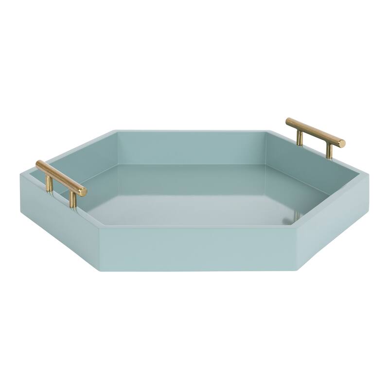 Kate and Laurel Lipton Hexagon Decorative Tray - 18x18 - Blue/Gold