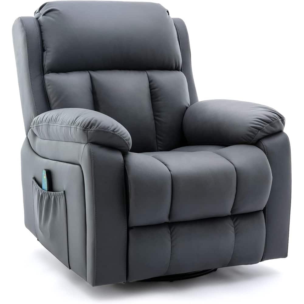 Heated 360° Swivel Massage Recliner Chair - Luxury PU Leather Reclining Sofa with Side Pocket for Living Room