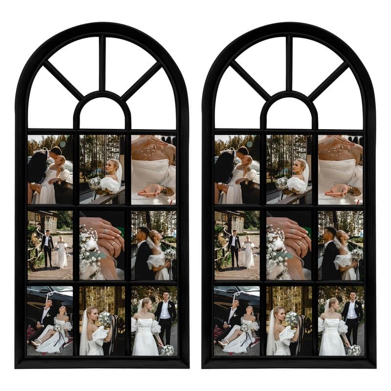 Gallery Distressed Arched Window Pane Wall Hanging Decorative Photo Collage Picture Frame - Black set 2