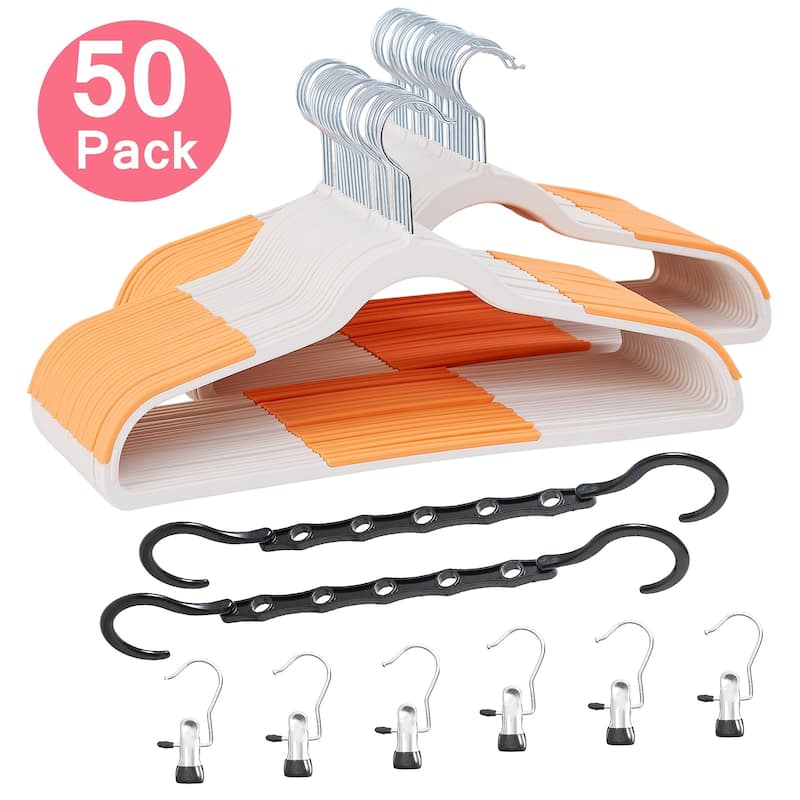 Clothes Hangers Plastic Coat Hangers Non-Slip Space-Saving Swivel Hook - 50 Pack - Orange