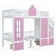 preview thumbnail 23 of 31, Twin-Over-Twin Bunk Bed with Changeable Table, Bunk Bed Castle Bed with Drawers