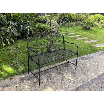 Solid Tree Pattern Outdoor Garden Bench with Backrest - 42" - Black