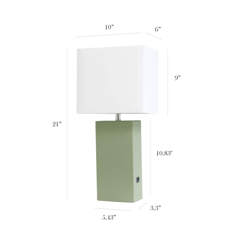 Elegant Designs 21" Modern Leather Wrapped Table Lamp with USB Port, With LED Bulb